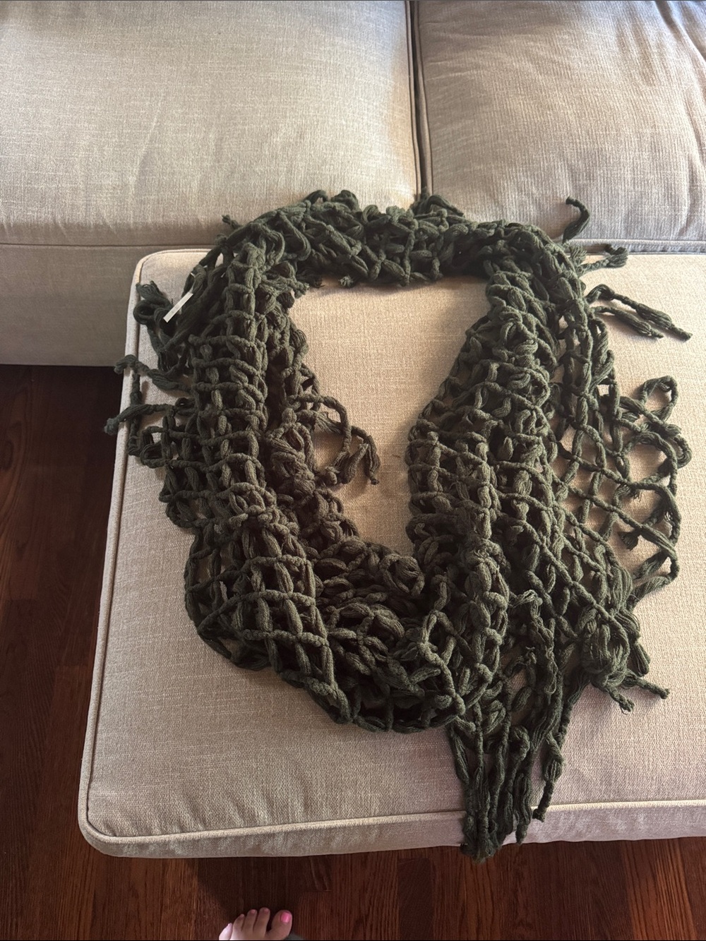 Altar'd State Olive Net-Knit Fringe Scarf